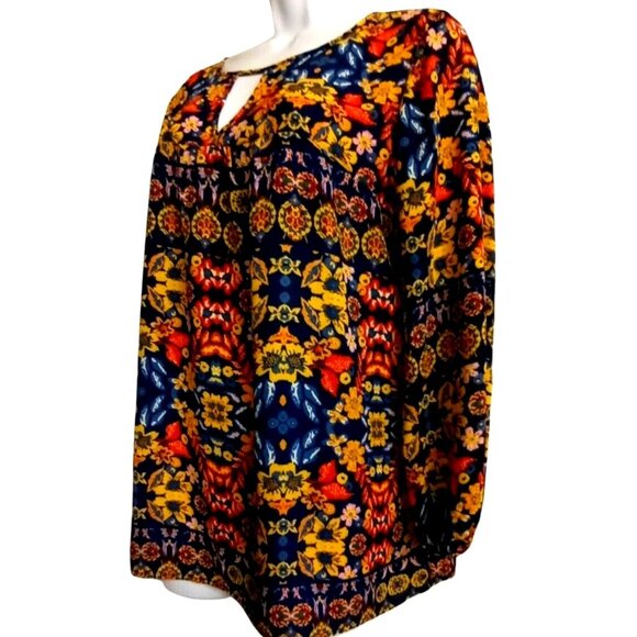 Boho Chic Tunic Top Size Finn & Grace Sz Small Flowy Chiffon Vibrant Multicolors - Picture 4 of 7